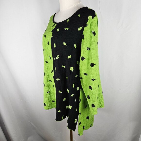 Ali Miles Tunic Top Large Green Floral Embroidered Long Sleeve Colorblock - Picture 5 of 11